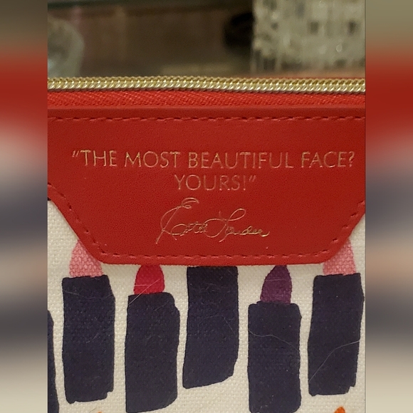 💚5/$25 Estee Lauder Large Lipstick Pattern Pouch Red Trim Makeup Cosmetic Bag - Picture 2 of 4
